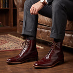 Men's Brown Patina Leather Wingtip Ankle High Boots