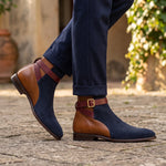Bottes Jodhpur en cuir suédé marron et bleu pour hommes