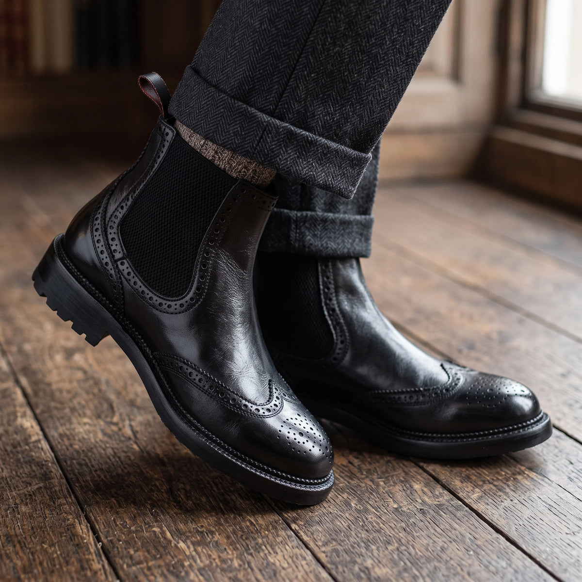 Men's candy chelsea boot in black washed leather