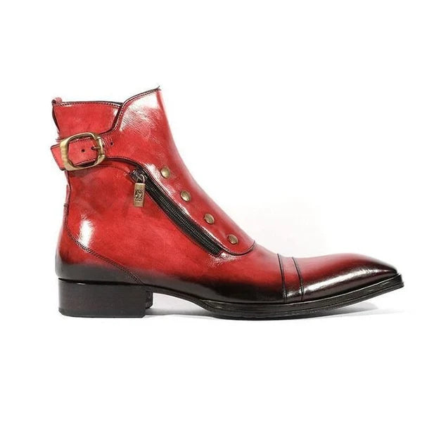 Men's Red Patina Leather Ankle High Military Boots in just €199.99