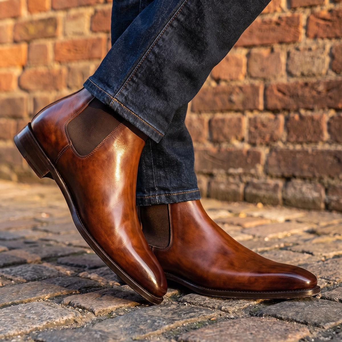Bottines Chelsea en cuir patiné marron pour homme