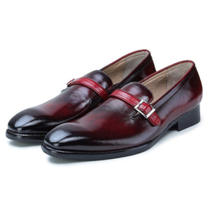 Single Monk Strap Loafers - Wine Red