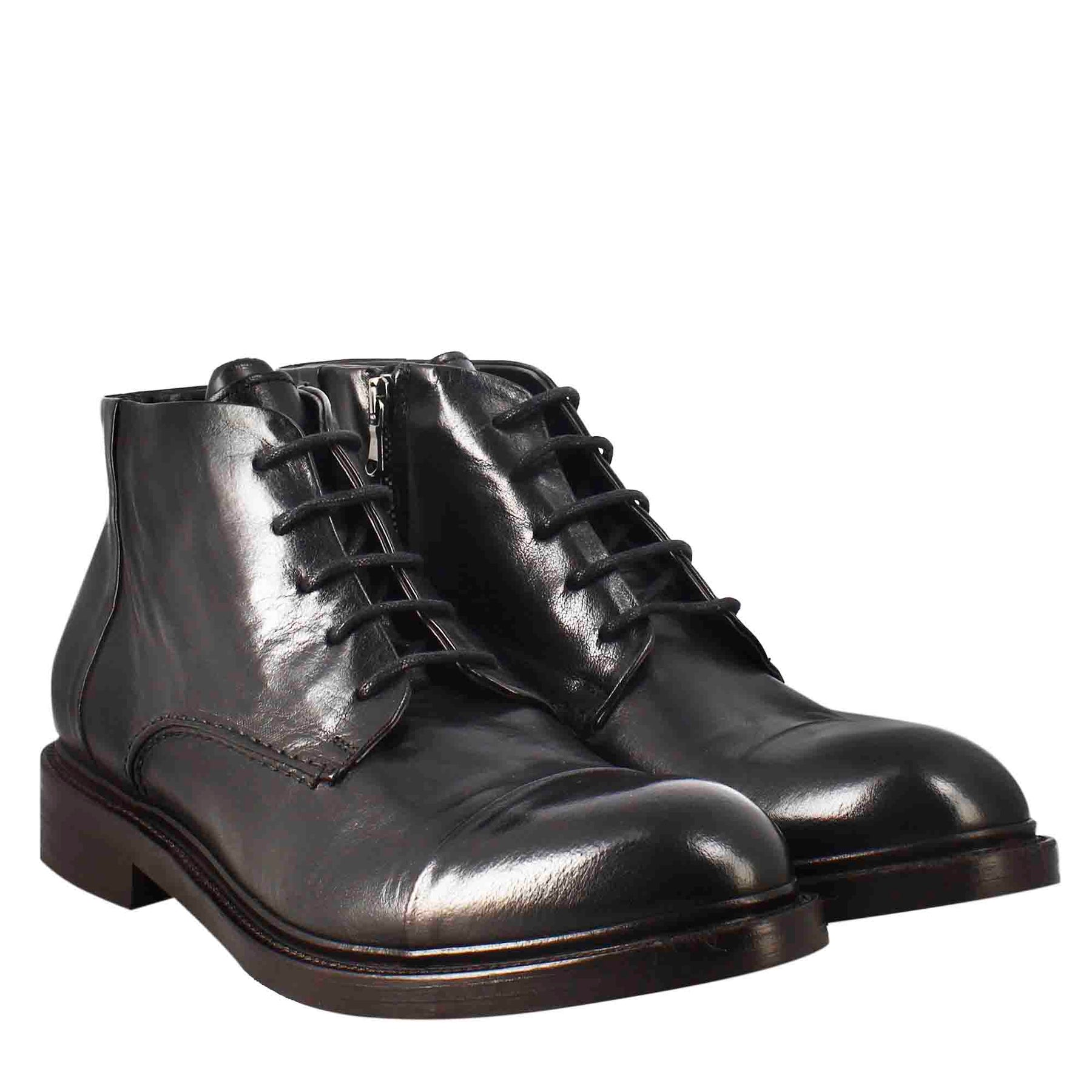 Mittelgroßer Amphibienstiefel für Herren aus gewaschenem schwarzem Leder