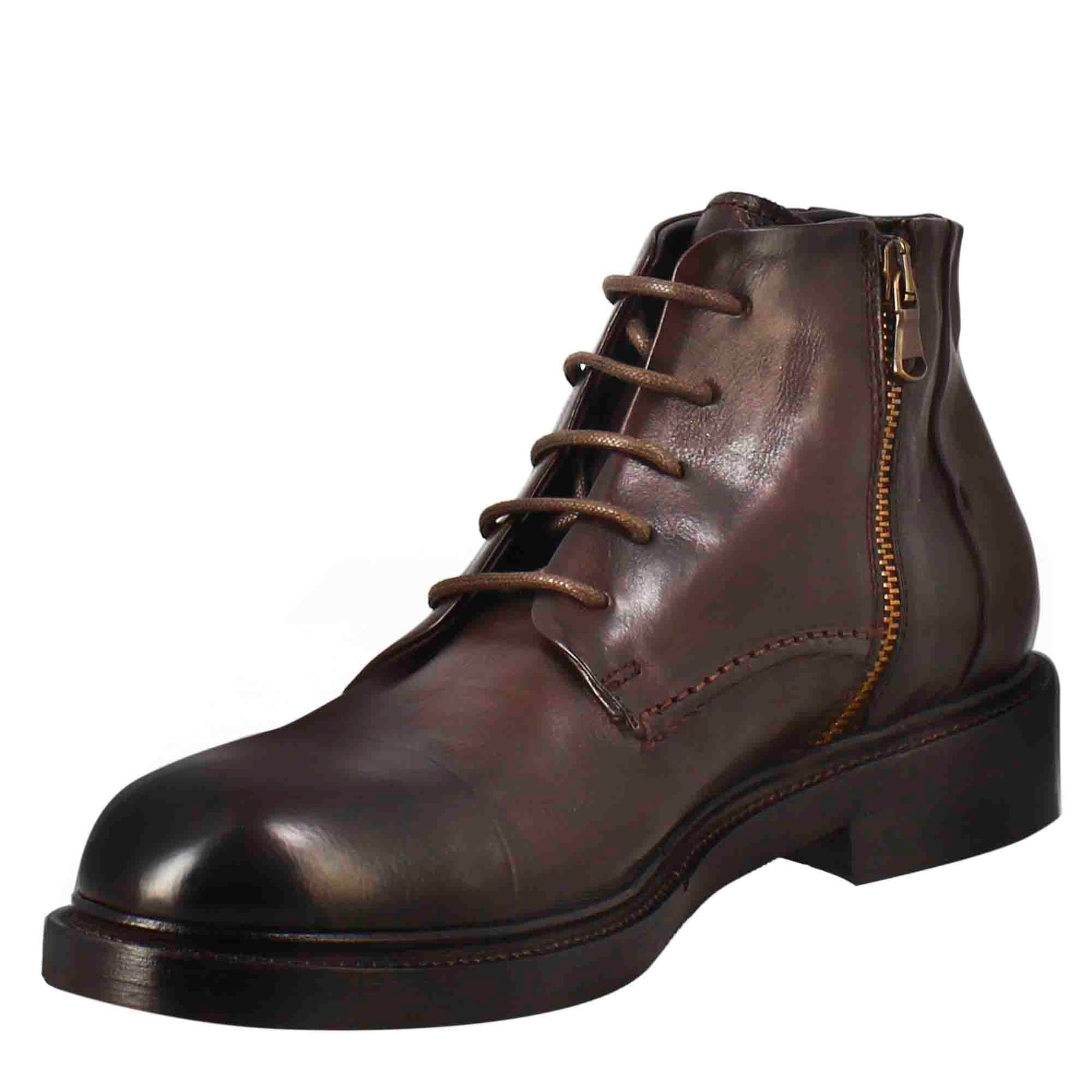 Mittelgroßer Amphibienstiefel für Herren aus gewaschenem Leder in Dunkelbraun