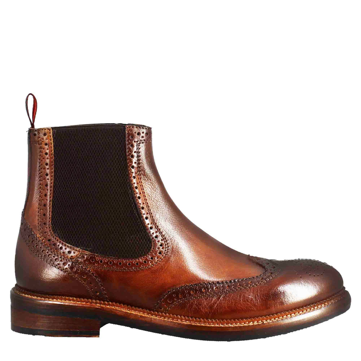 Men's candy chelsea boot in washed leather, dark tan colo