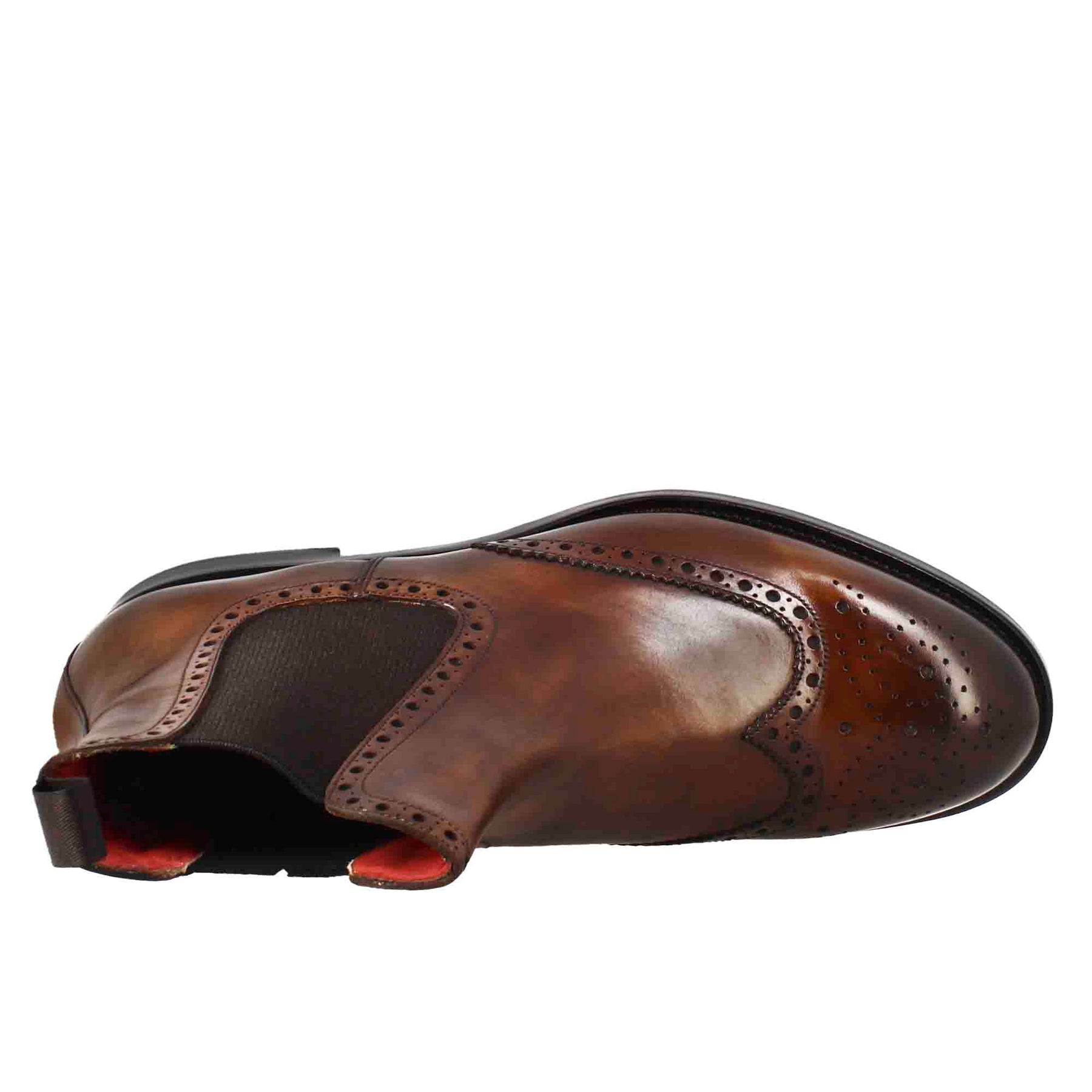 Chelsea-Stiefel für Herren mit Brogue-Details aus braunem Leder mit Gummizug