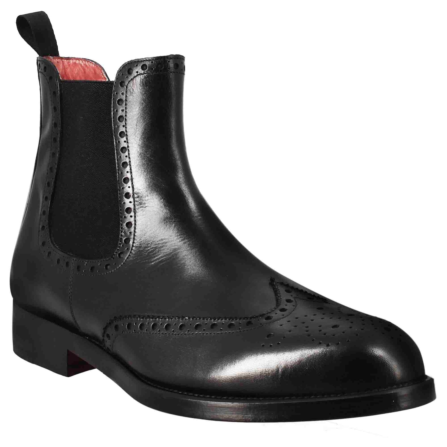 Chelsea Boot mit Brogue-Details für Herren aus schwarzem Leder mit Gummizug