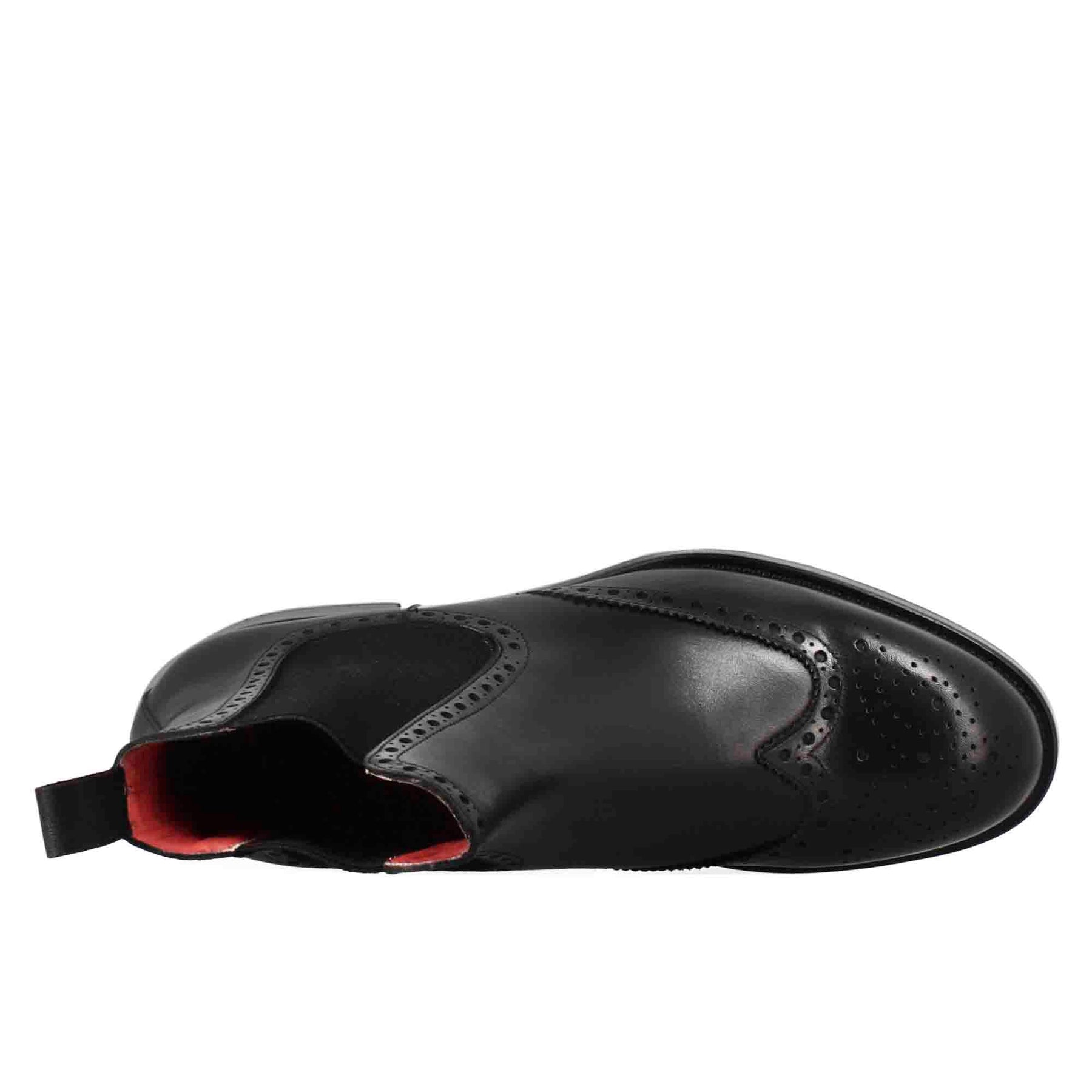 Chelsea Boot mit Brogue-Details für Herren aus schwarzem Leder mit Gummizug