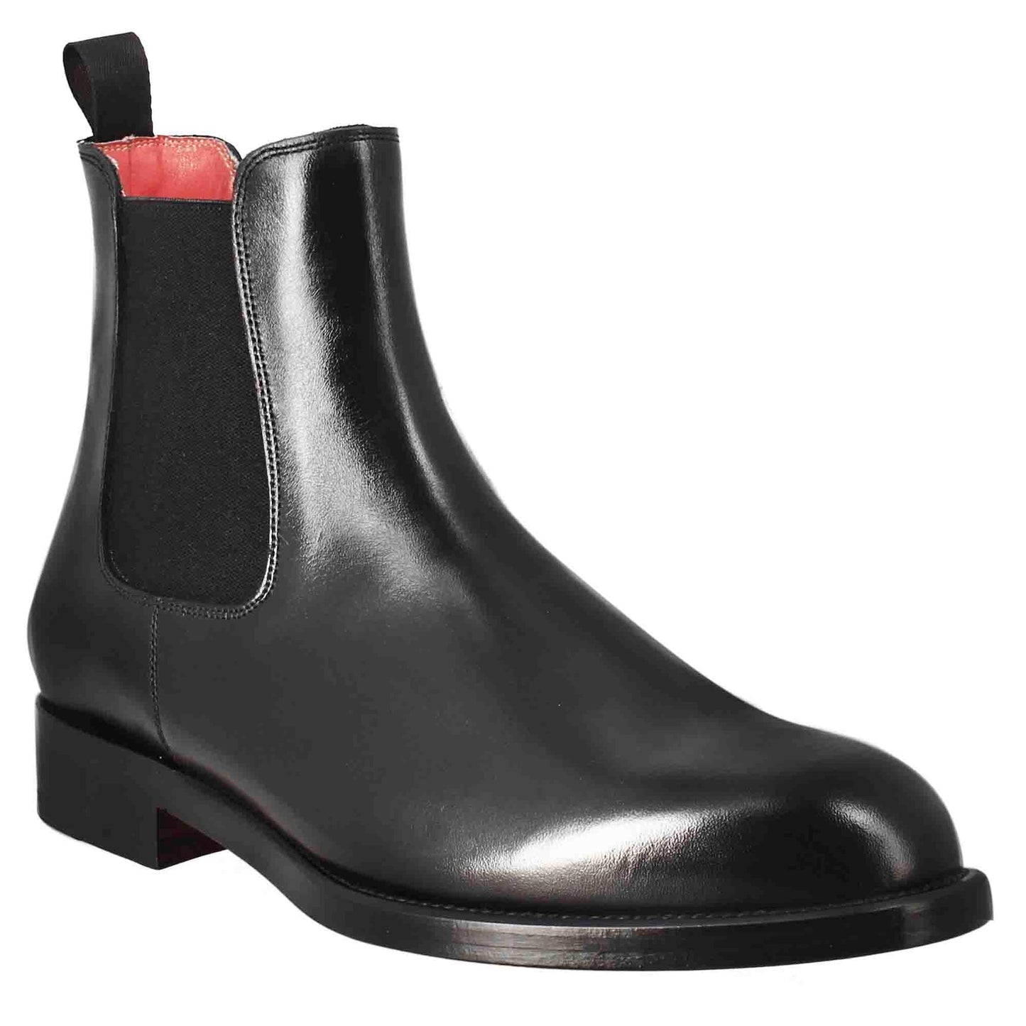 Men's Chelsea boot in black leather with elastic