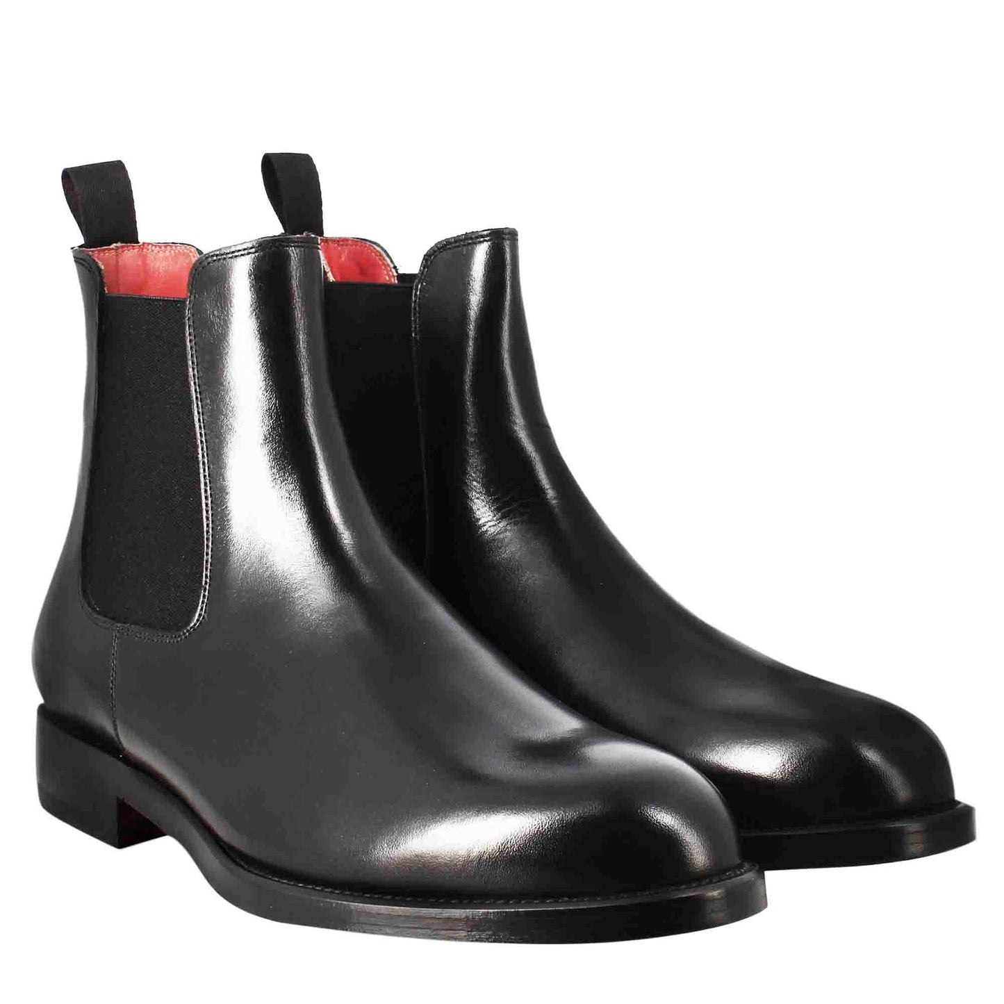 Men's Chelsea boot in black leather with elastic