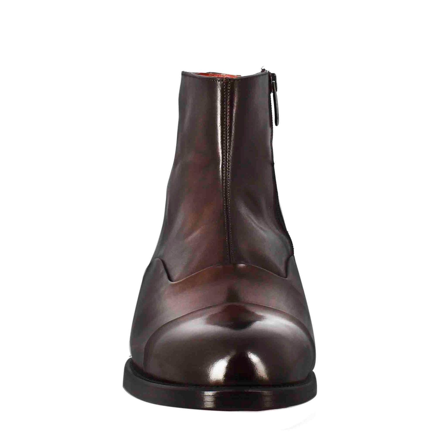 Hohe Herrenstiefelette aus schokoladenfarbenem Leder mit Reißverschluss