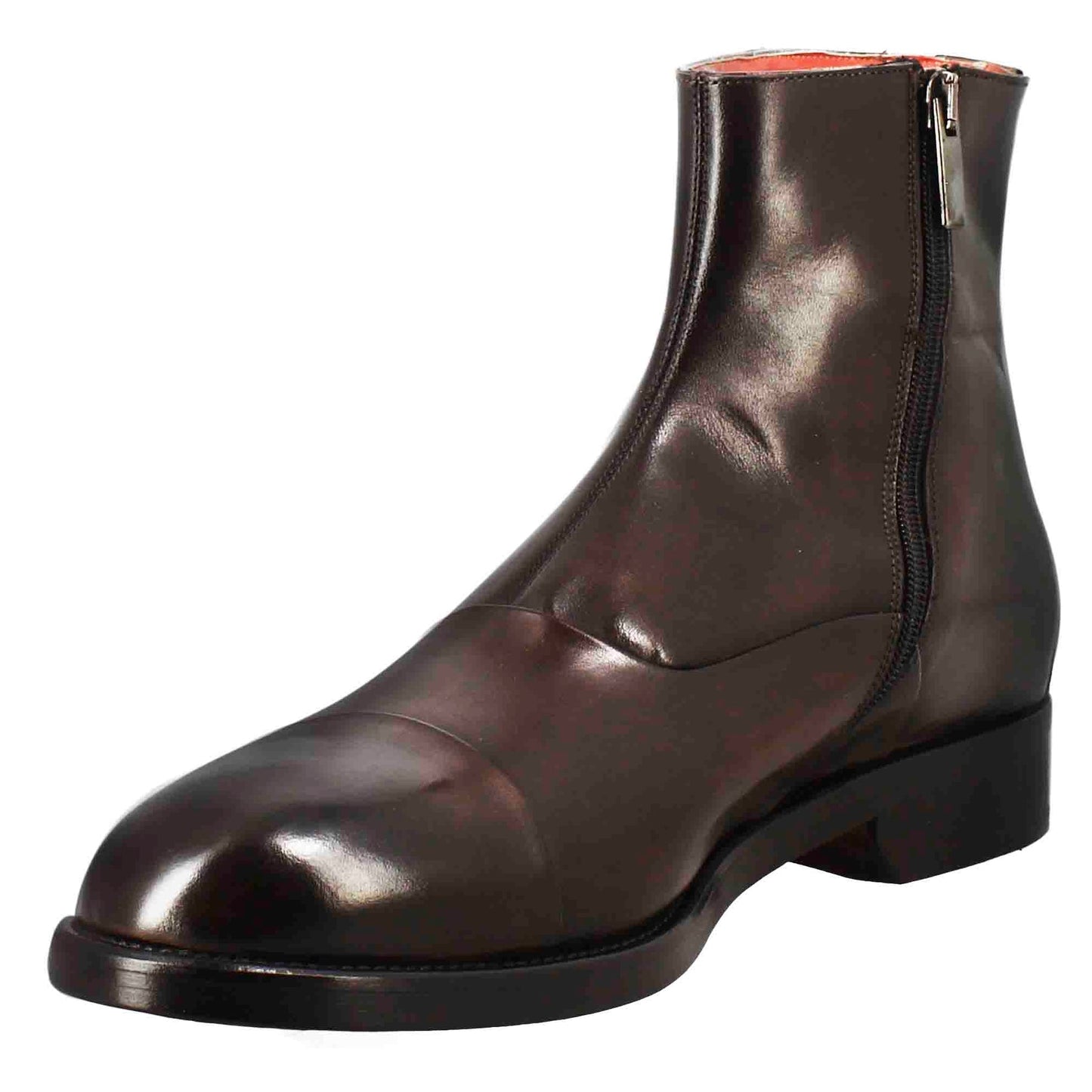 High men's ankle boot in chocolate-colored leather with zip closure