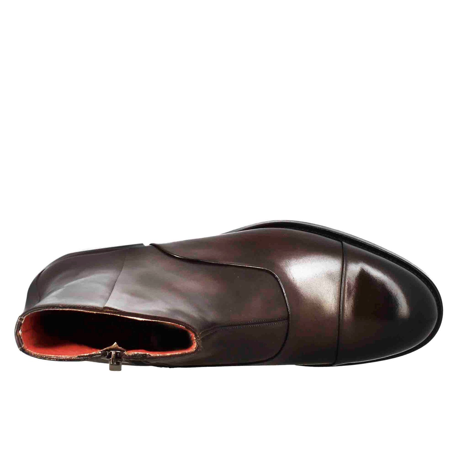 Hohe Herrenstiefelette aus schokoladenfarbenem Leder mit Reißverschluss