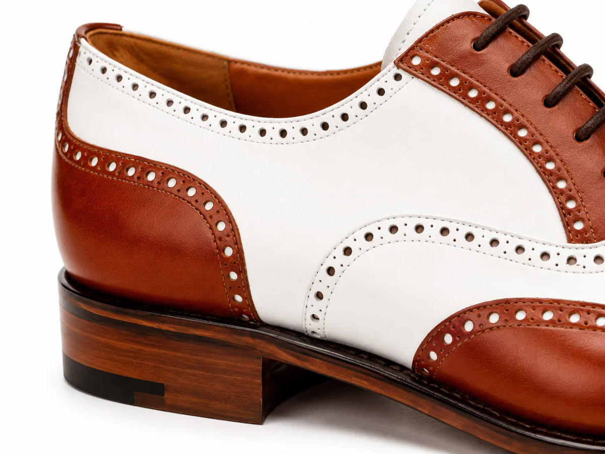 Two-Tone Cognac & Ivory Brogue Oxford Shoes