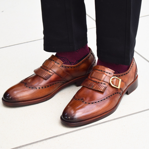 Wingtip Brogue Kiltie Monk Strap- Brown