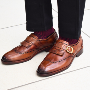 Brogue à bout golf Kiltie Monk Strap - Marron