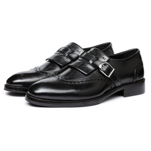 Wingtip Brogue Kiltie Monk Strap - Schwarz