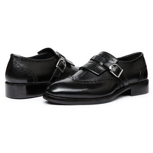 Wingtip Brogue Kiltie Monk Strap - Schwarz