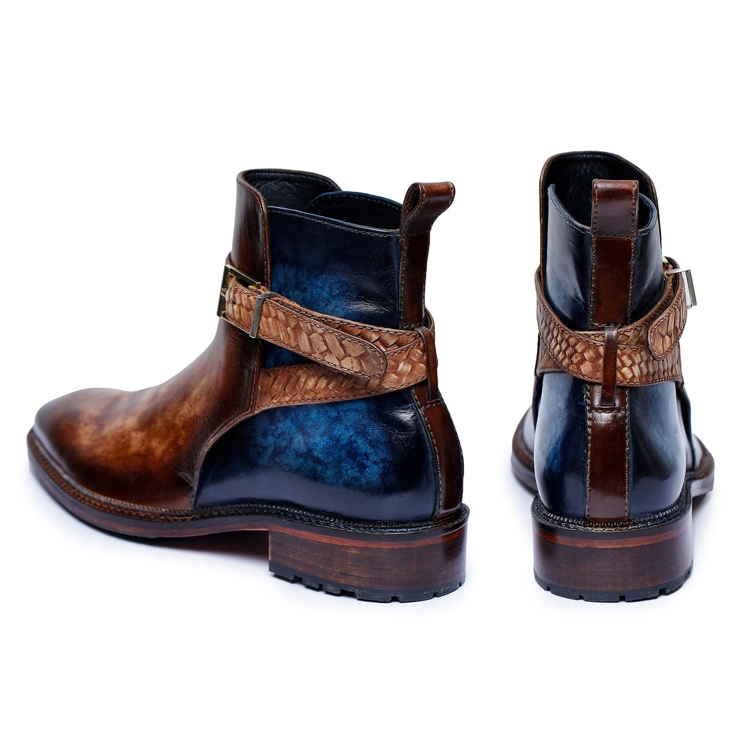 Mens Cross Strap Boots- Brown & Blue