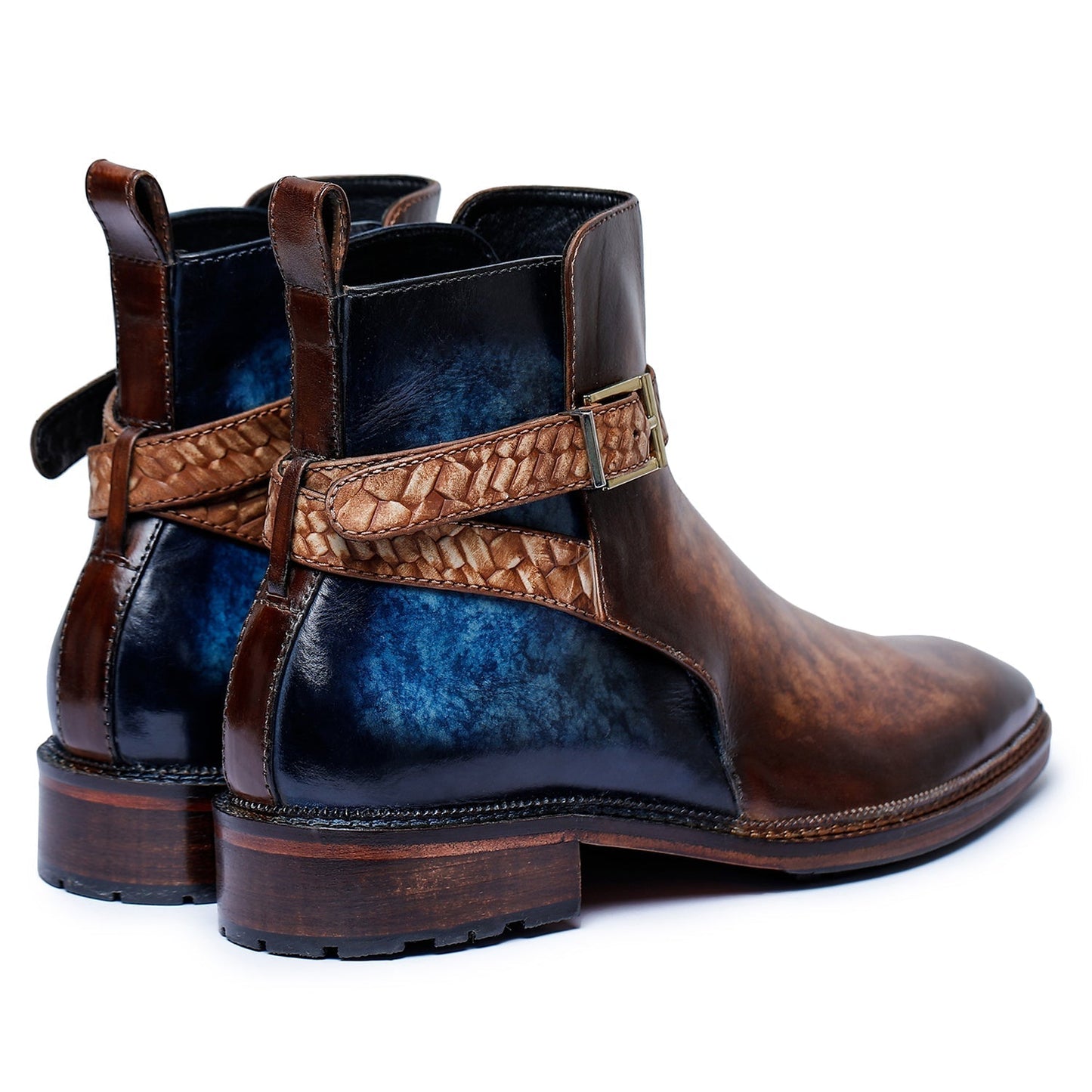 Mens Cross Strap Boots- Brown & Blue