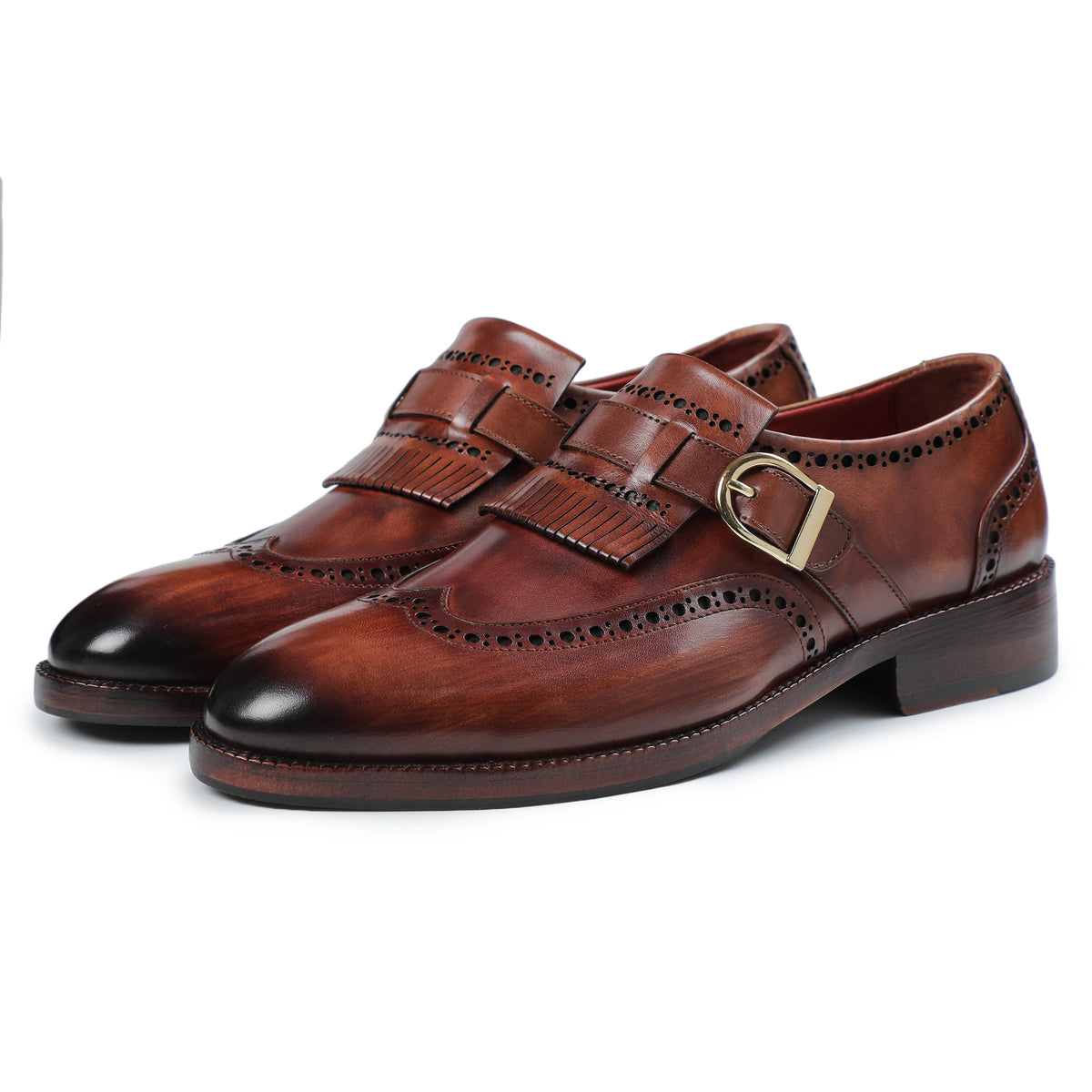 Wingtip Brogue Kiltie Monk Strap- Brown in just €190.99