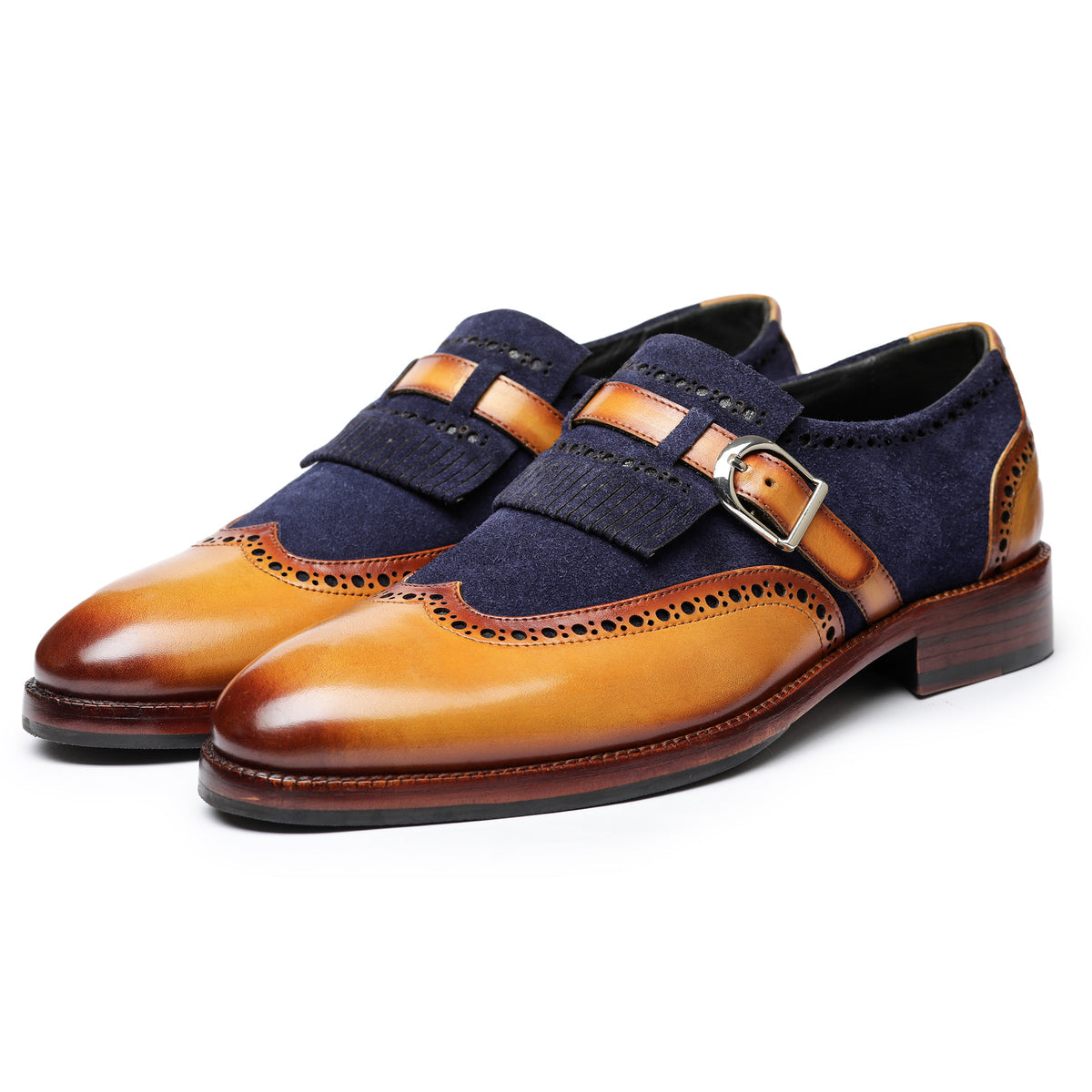 Wingtip Brogue Kiltie Monk Strap - Navy Suede in just €190.99
