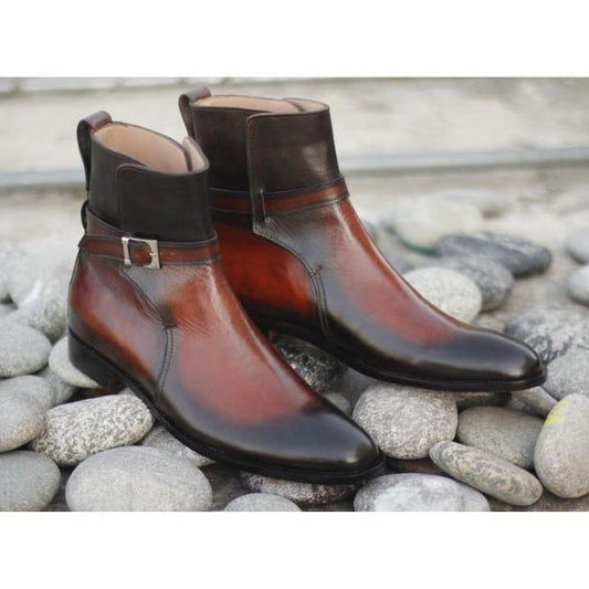 Handmade Men's Brown Patina Leather Jodhpur Boots