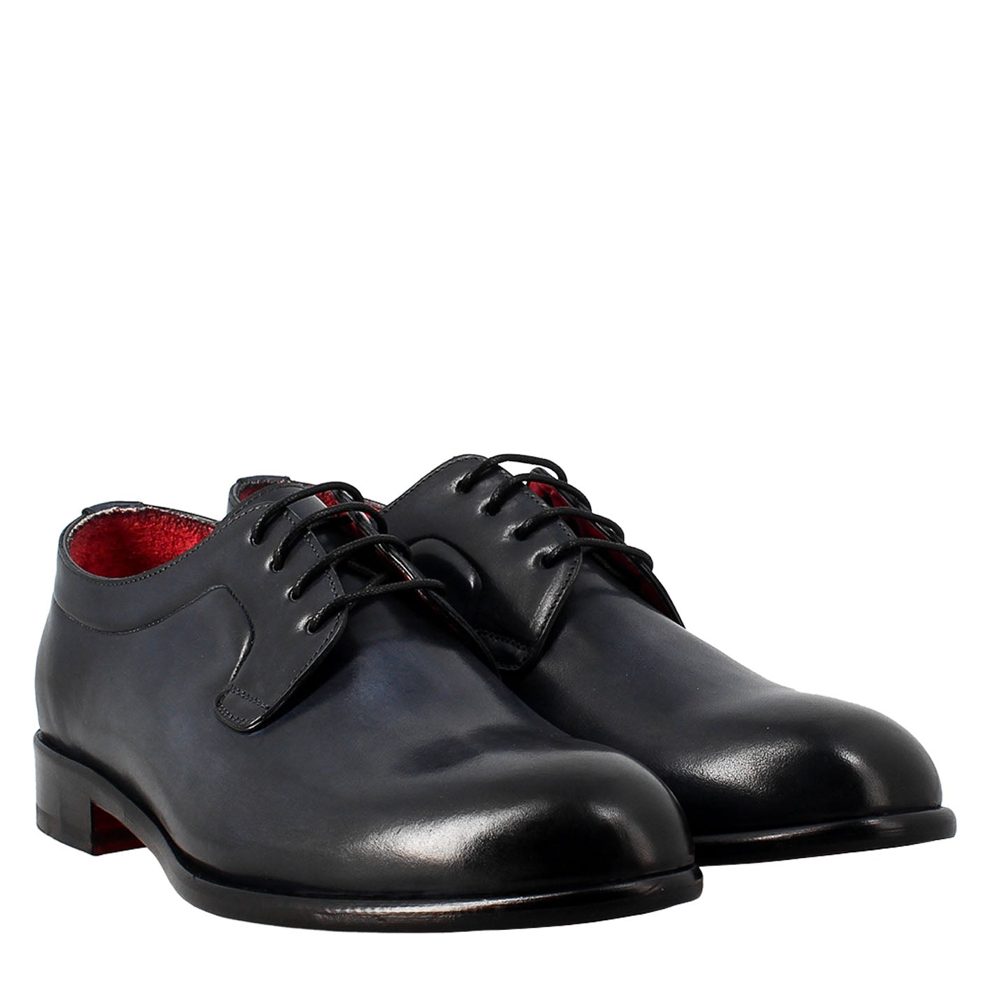 Elegant blue derby for men in smooth leather