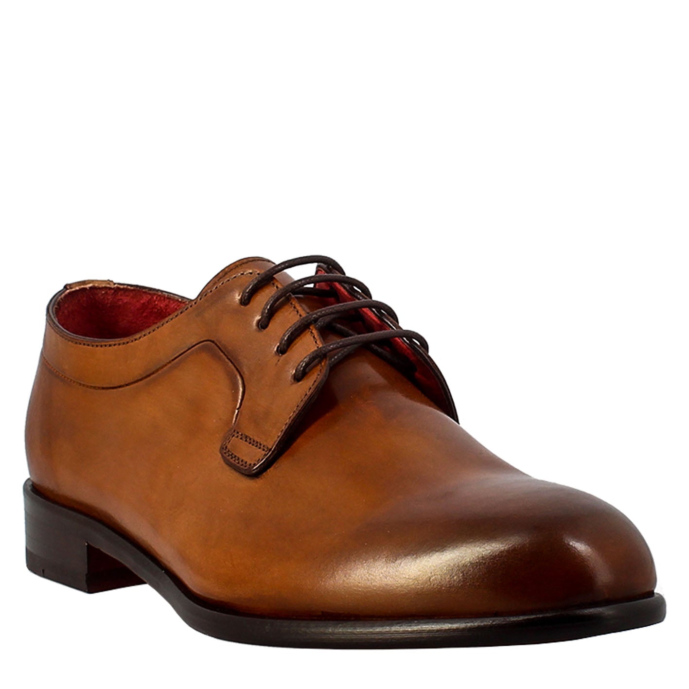 Elegant brown derby for men in smooth leather