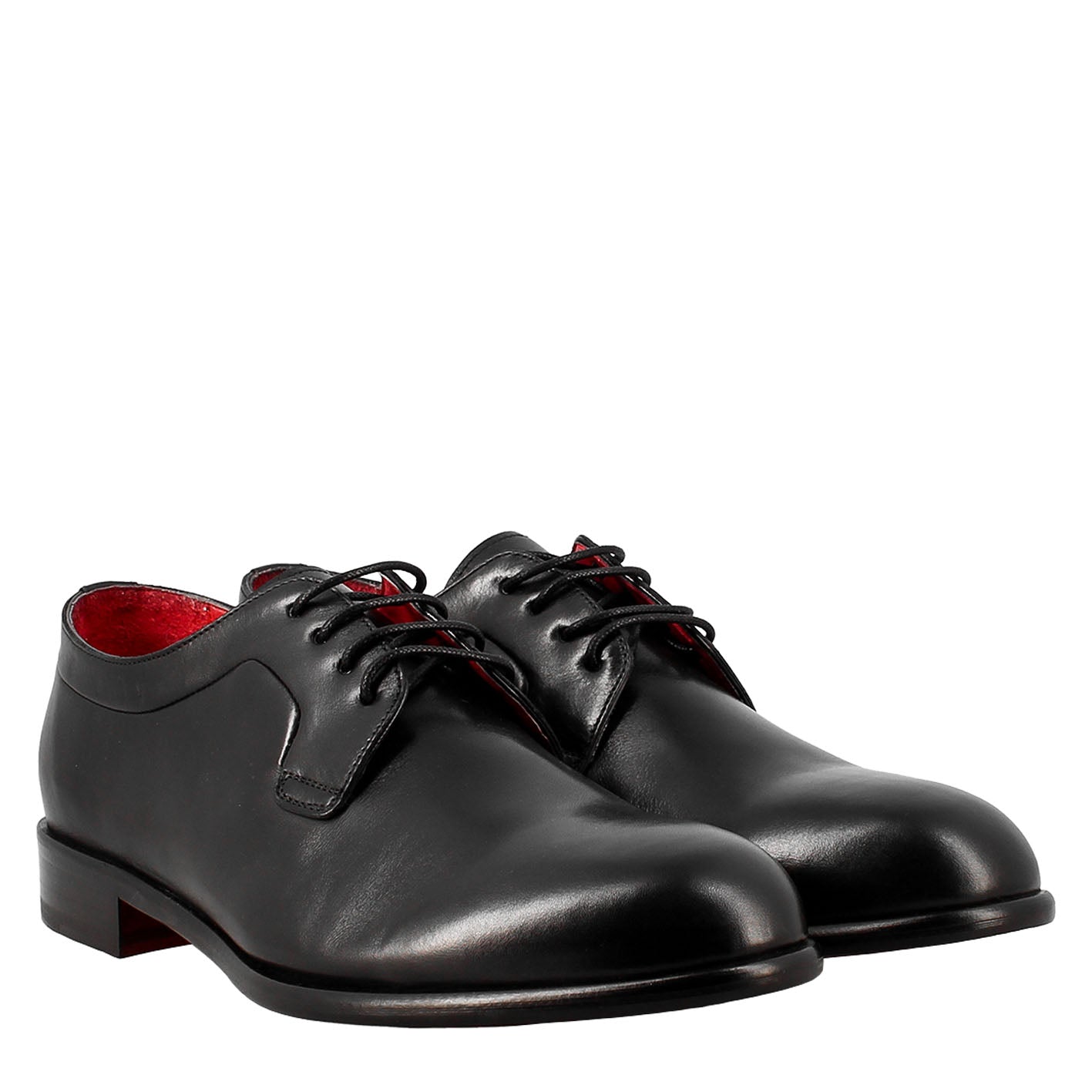 Elegant black derby for men in smooth leather