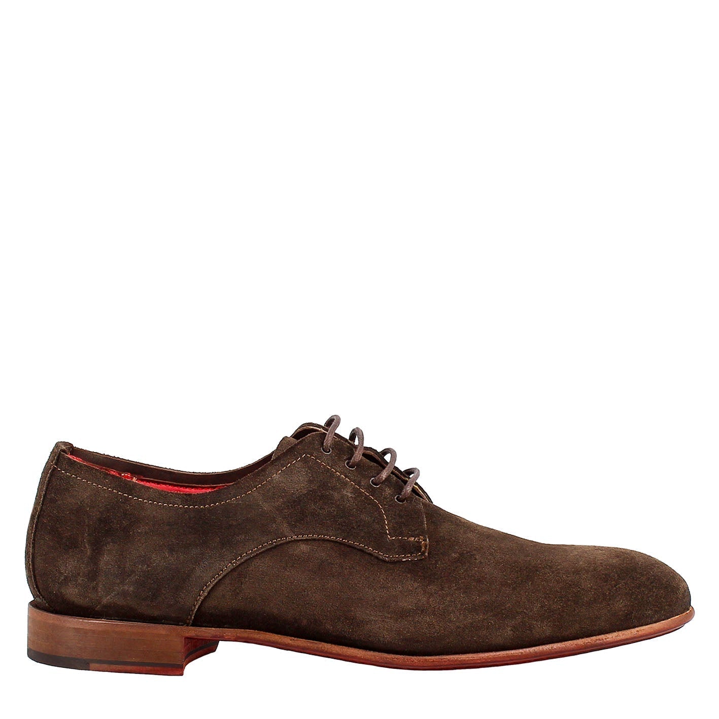 Elegant men's brown derby in suede leather