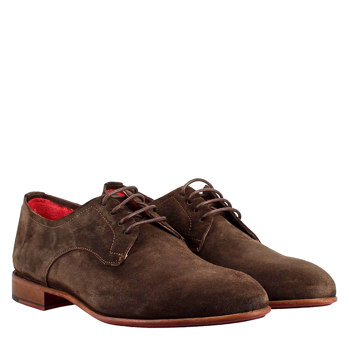 Elegant men's brown derby in suede leather