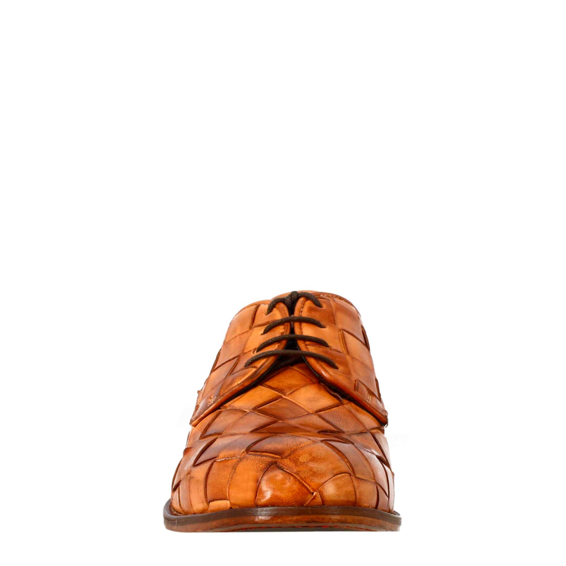 Eleganter Vintage-Derby für Herren aus gewebtem Leder in Hellbraun