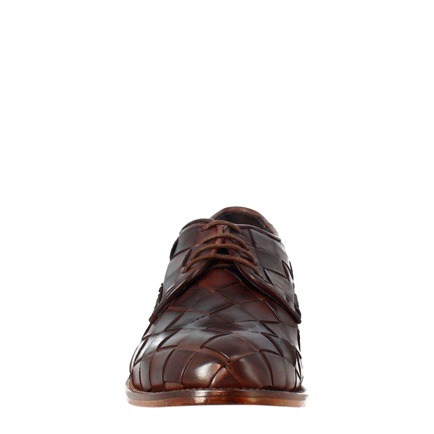 Eleganter dunkelbrauner Vintage-Derby für Herren aus gewebtem Leder