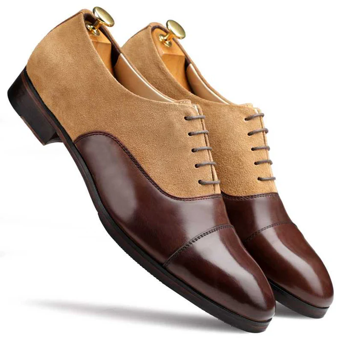 Chaussures habillées à bout droit en cuir suédé marron-beige pour hommes