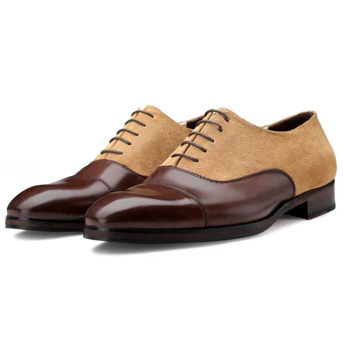 Chaussures habillées à bout droit en cuir suédé marron-beige pour hommes