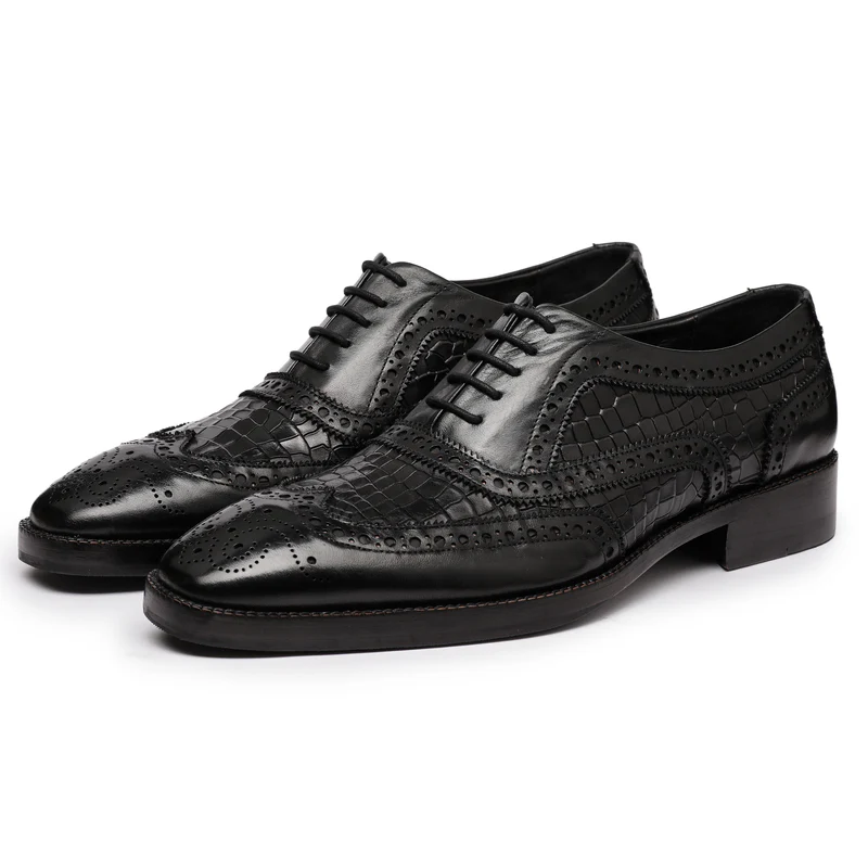 Wingtip Brogue Oxford - Krokodil Schwarz