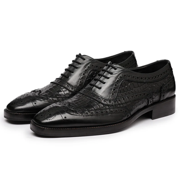 Wingtip Brogue Oxford - Krokodil Schwarz