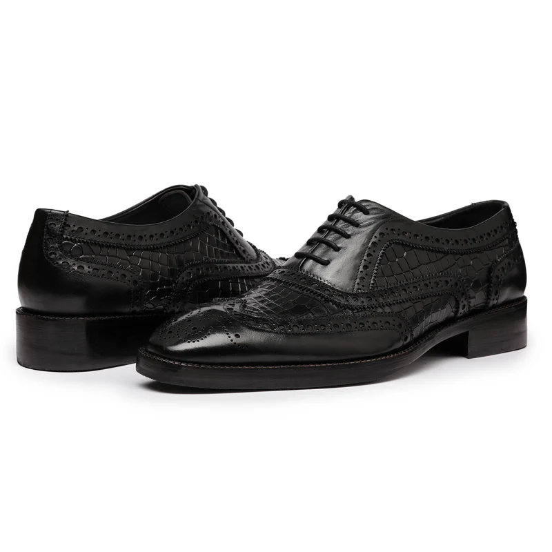 Wingtip Brogue Oxford - Krokodil Schwarz