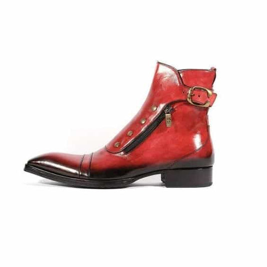 Men's Red Patina Leather Ankle High Military Boots