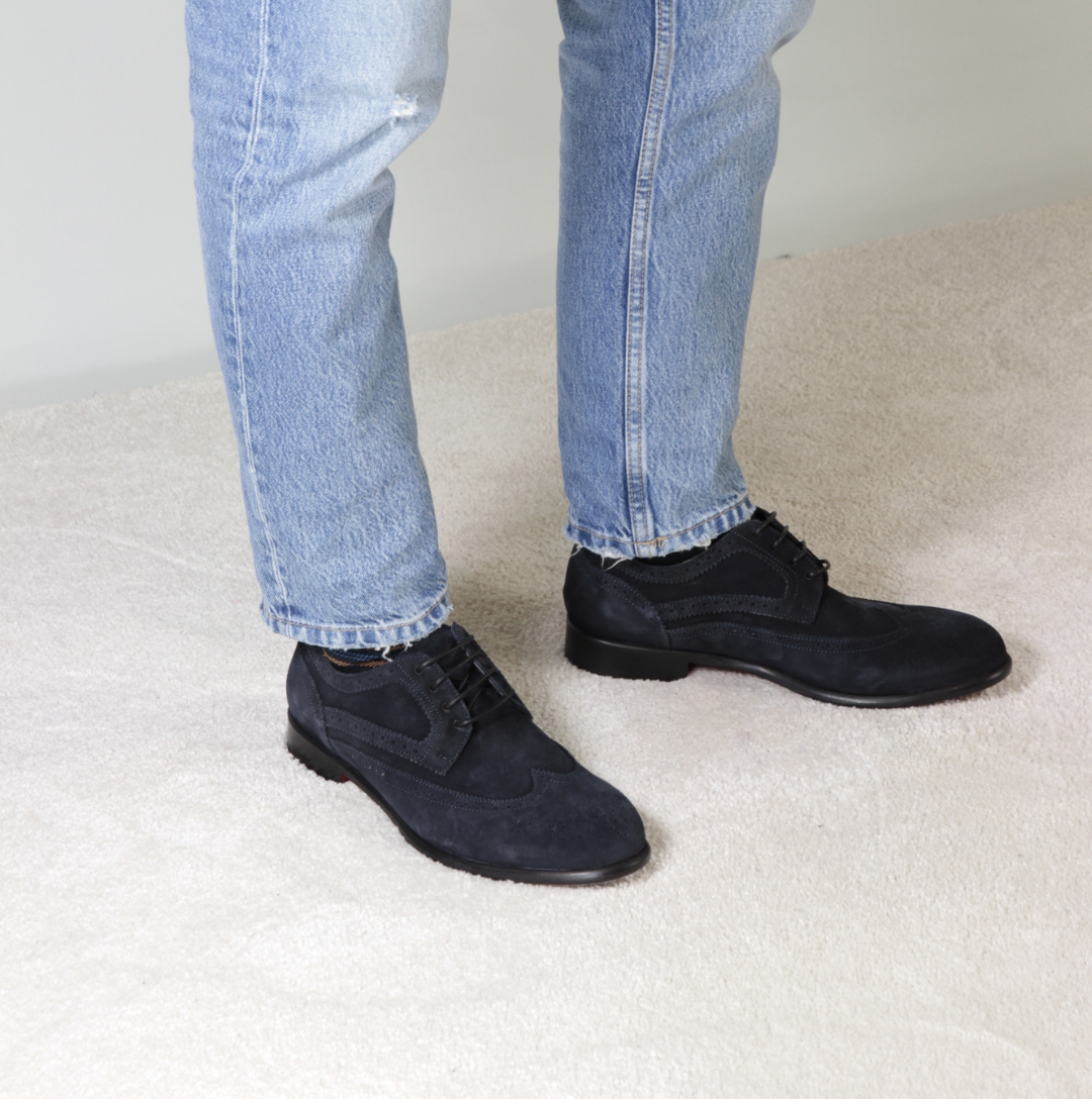 Eleganter blauer Wildleder-Derby für Herren