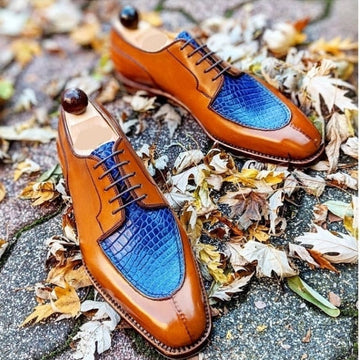 Chaussures Oxford de luxe en cuir marron et bleu pour hommes