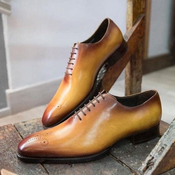 Chaussures richelieu en cuir véritable marron clair pour hommes