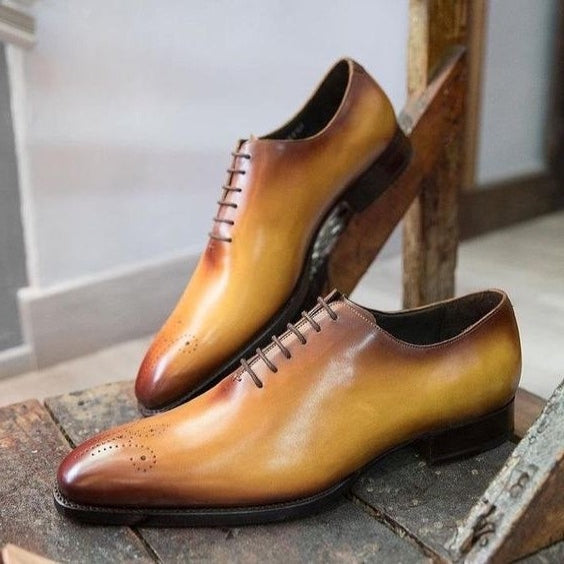 Chaussures richelieu en cuir véritable marron clair pour hommes