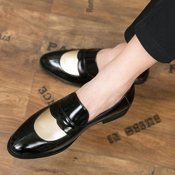 Pennyloafer aus schwarzem und beigefarbenem Leder für Herren