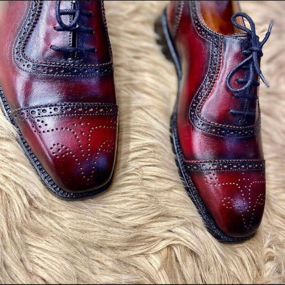 Men's Burgundy Patina Leather Oxford Shoes