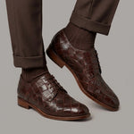 Derby homme élégant vintage marron foncé en cuir tressé
