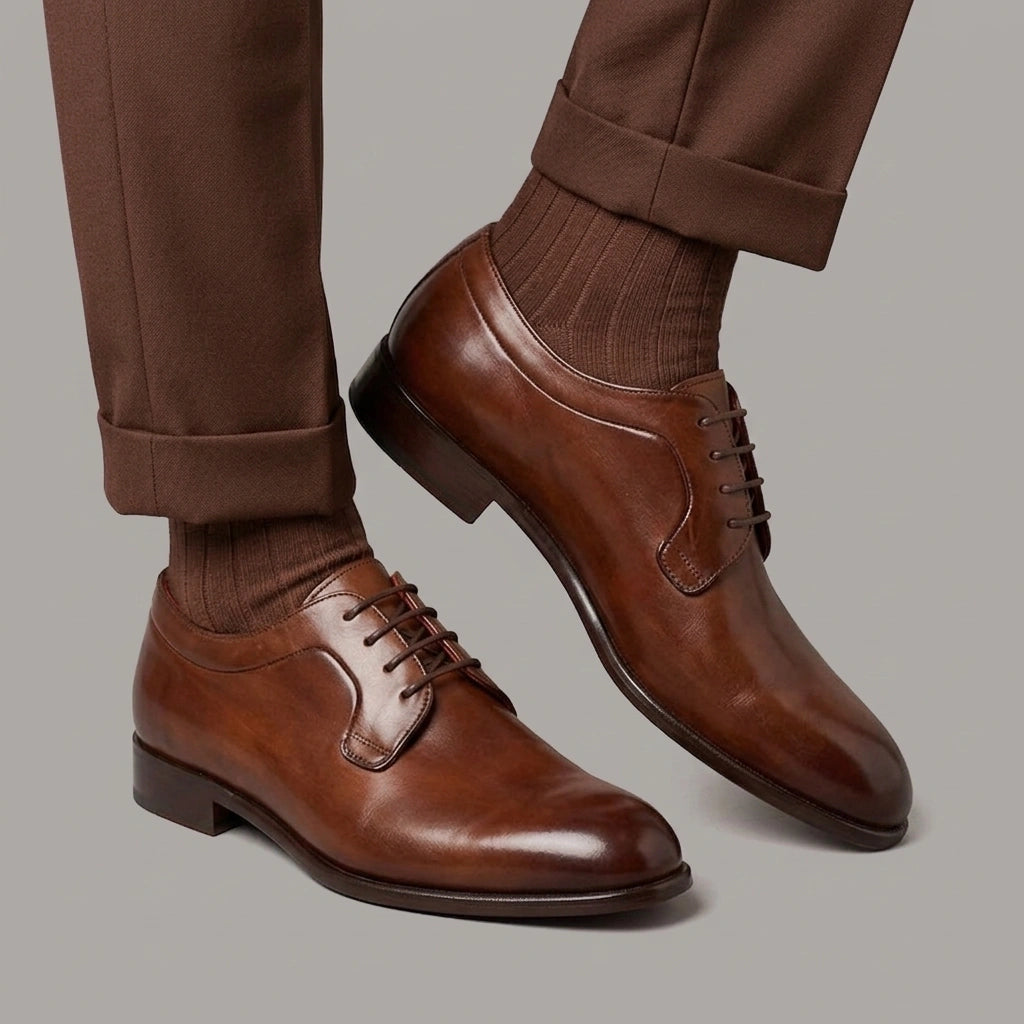 Elegant dark brown derby for men in smooth leather