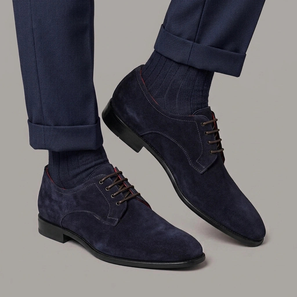 Derby bleu élégant pour homme en daim