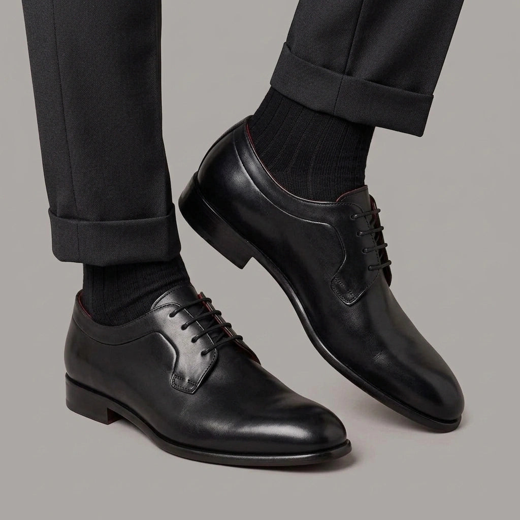 Derby noir élégant pour homme en cuir lisse